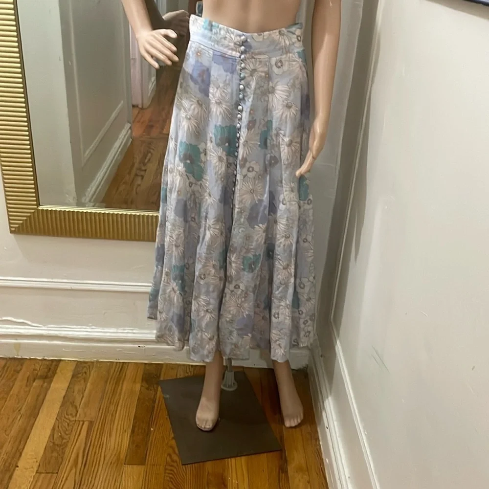 Sandro Cream and blue A-Line Maxi Skirt Resort Wear - Picture 12 of 14